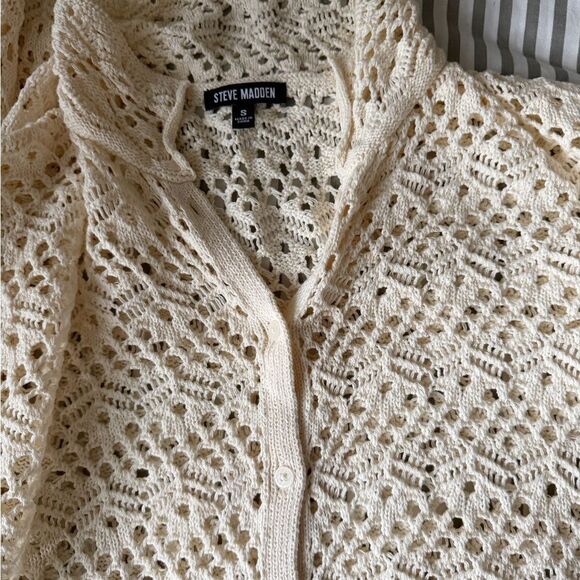 Steve Madden 2 Piece Cream Crochet Avana Button-Up Top and Trousers - Picture 8 of 11